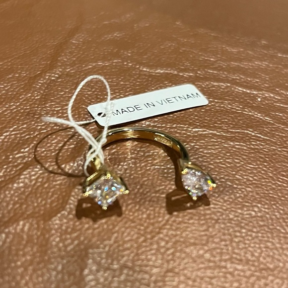 Sz 7 💎 sparkly ✨ Gold plated CZ sterling silver two stone rings 925 - Picture 7 of 10